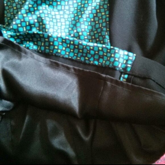 NWT Black Sheath Dress Slimming Blue Geometric Panel - Size 14 Office Chic Retro - Picture 8 of 10